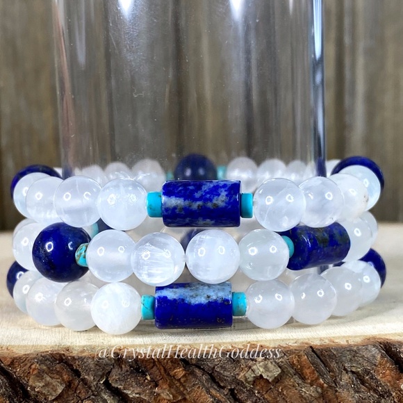 Selenite Lapis lazuli Turquoise Bracelet - Picture 1 of 6